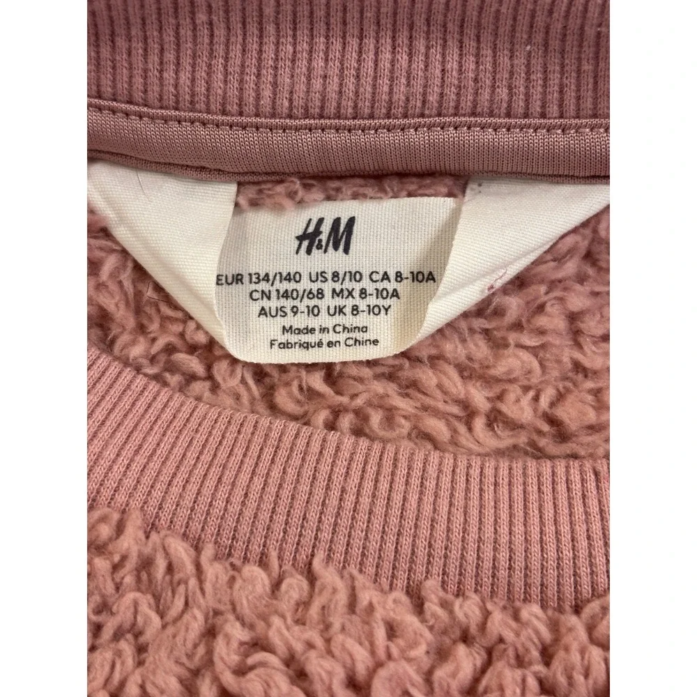 H&M Girls Dusty Rose Pink Teddy Fleece Cropped‎ Sweatshirt Size 8-10Y